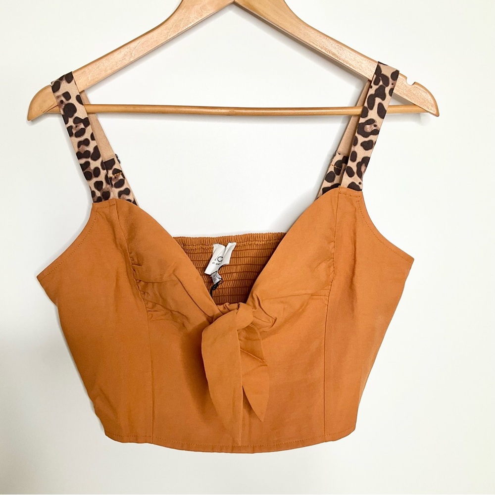 J.O.A. Y2K Cropped Leopard Strap Tie Bow Tank Top Women SZ M Vacation Resort